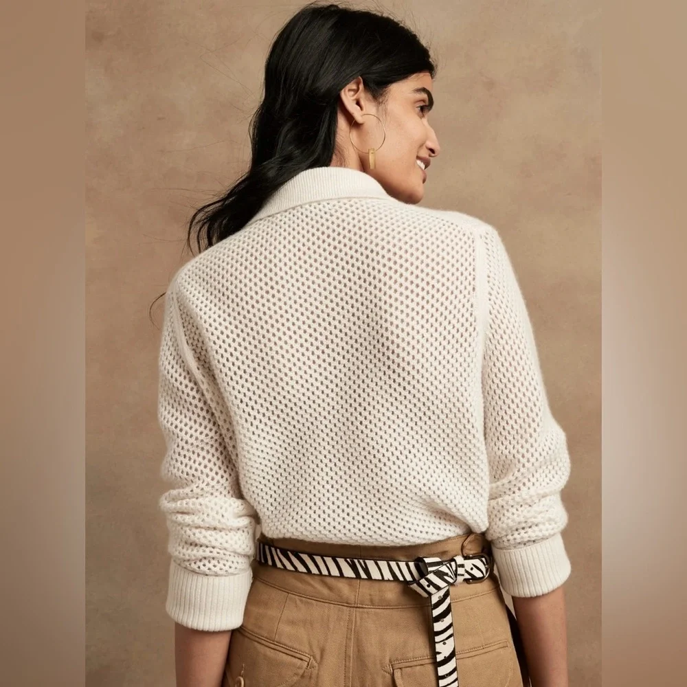 Banana Republic HERITAGE BRIA MERINO-CASHMERE JACKET size L EUC Cream - Picture 4 of 7